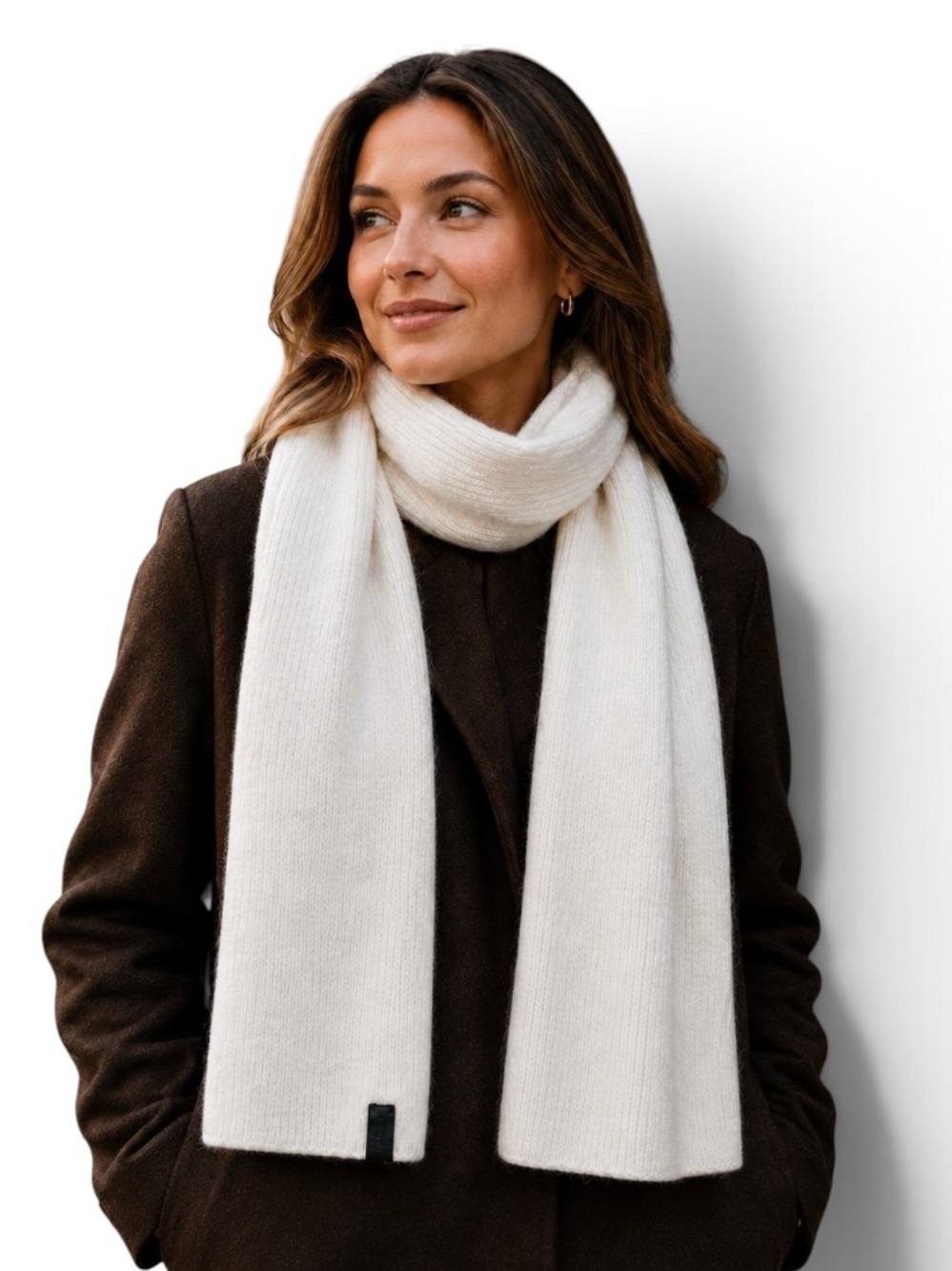 AllSaints Fuzzy Ribbed Knit Soft Wool Blend Scarf Cream Ivory NWT